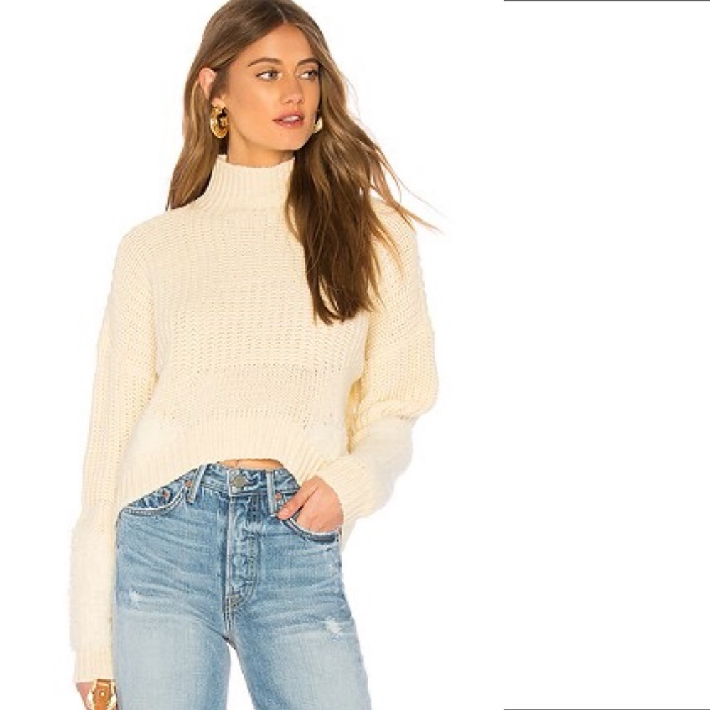 Revolve Tularosa Jen Sweater in Beige Fuzzy Sherpa Sleeve